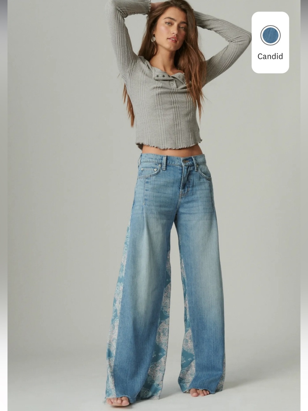 Lucky Brand Denim Laura Ashley Palazzo Wide Leg Jeans Candid Wash - Picture 5 of 13